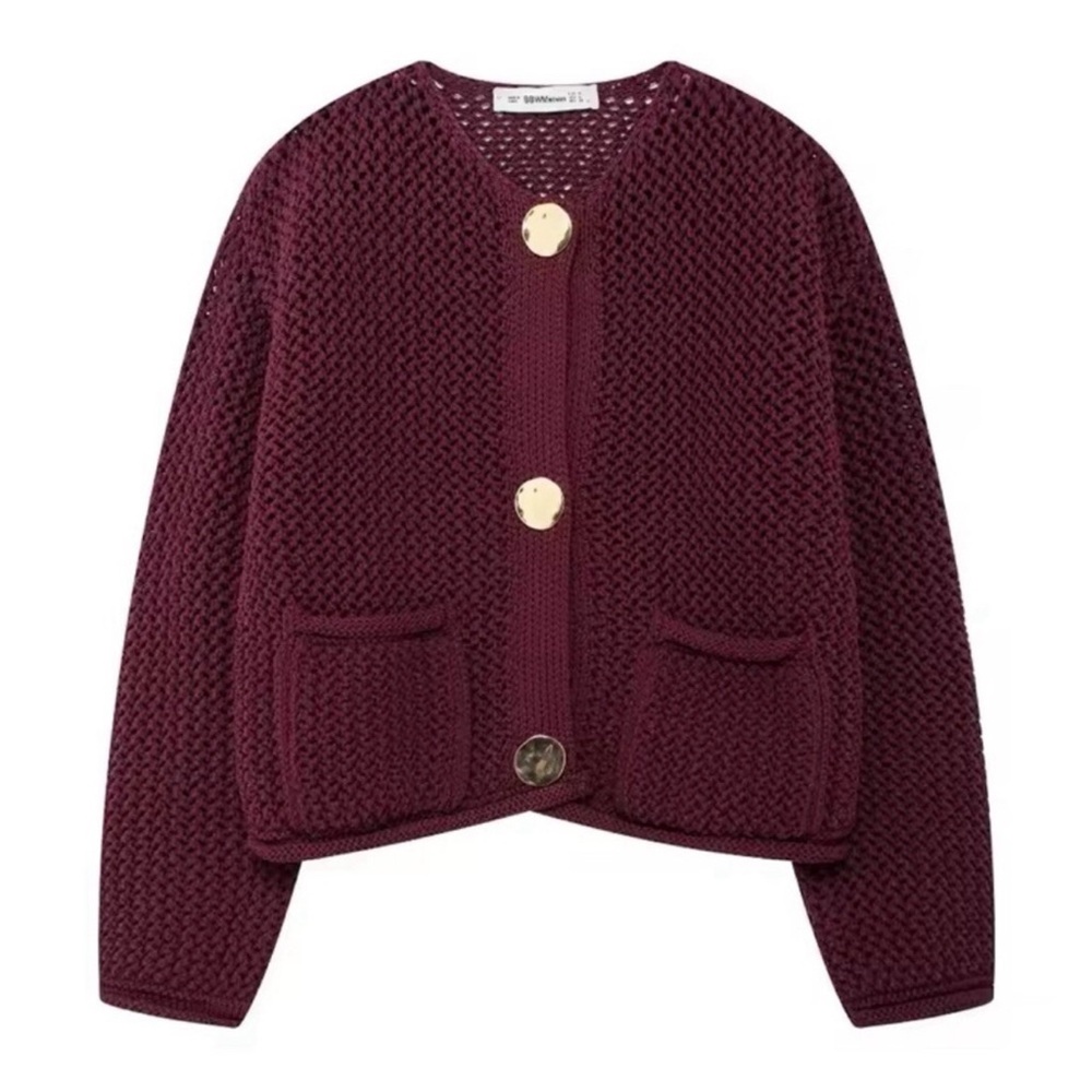 Zara Chunky Knit Maroon Knit Cardigan